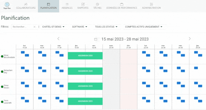 Planning journalier par colonne