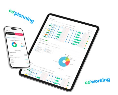 Application mobile co'clock représentée sur mobile et tablette